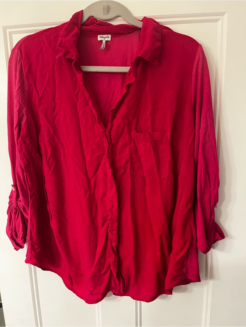 Splendid Women's Bright Pink Ruffle-Edge Button-Down Shirt